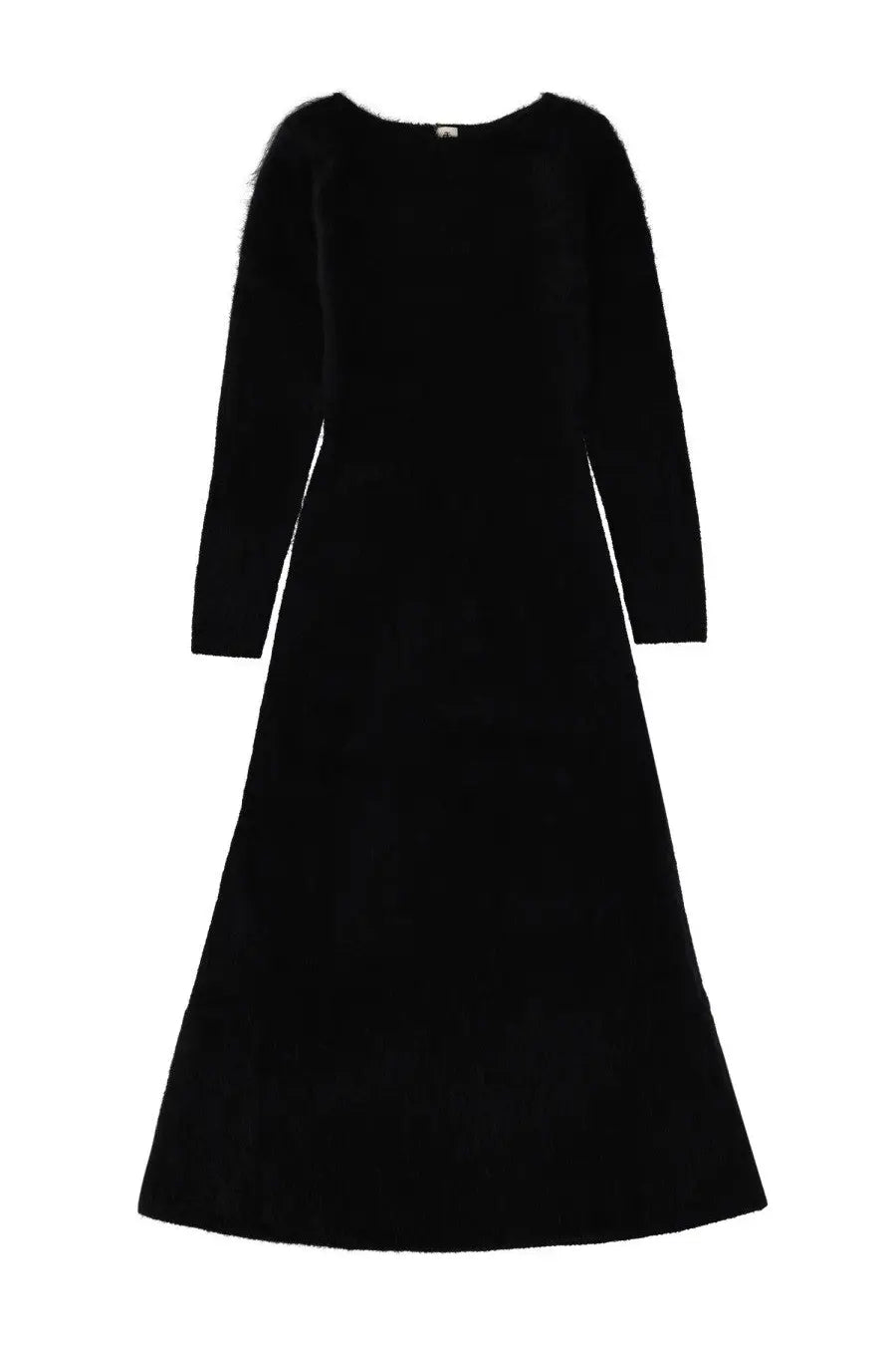 The garment women’s long dress roma black velvet midi dress with long sleeves and a round neckline