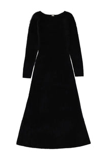 The garment women’s long dress roma black velvet midi dress with long sleeves and a round neckline