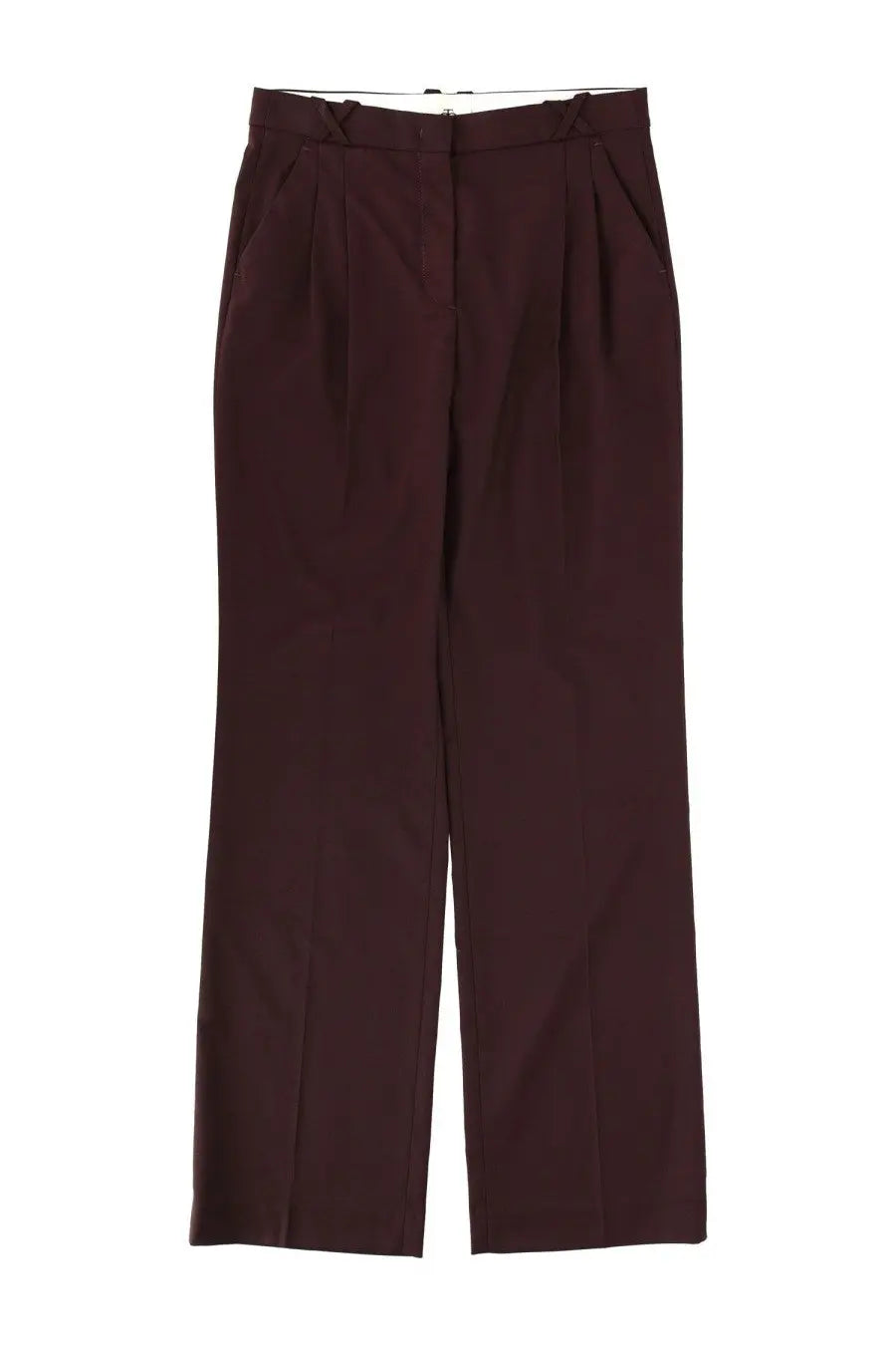 Dark burgundy pleated tailored fit trousers with belt loops from the garment women’s pants necchi red collection