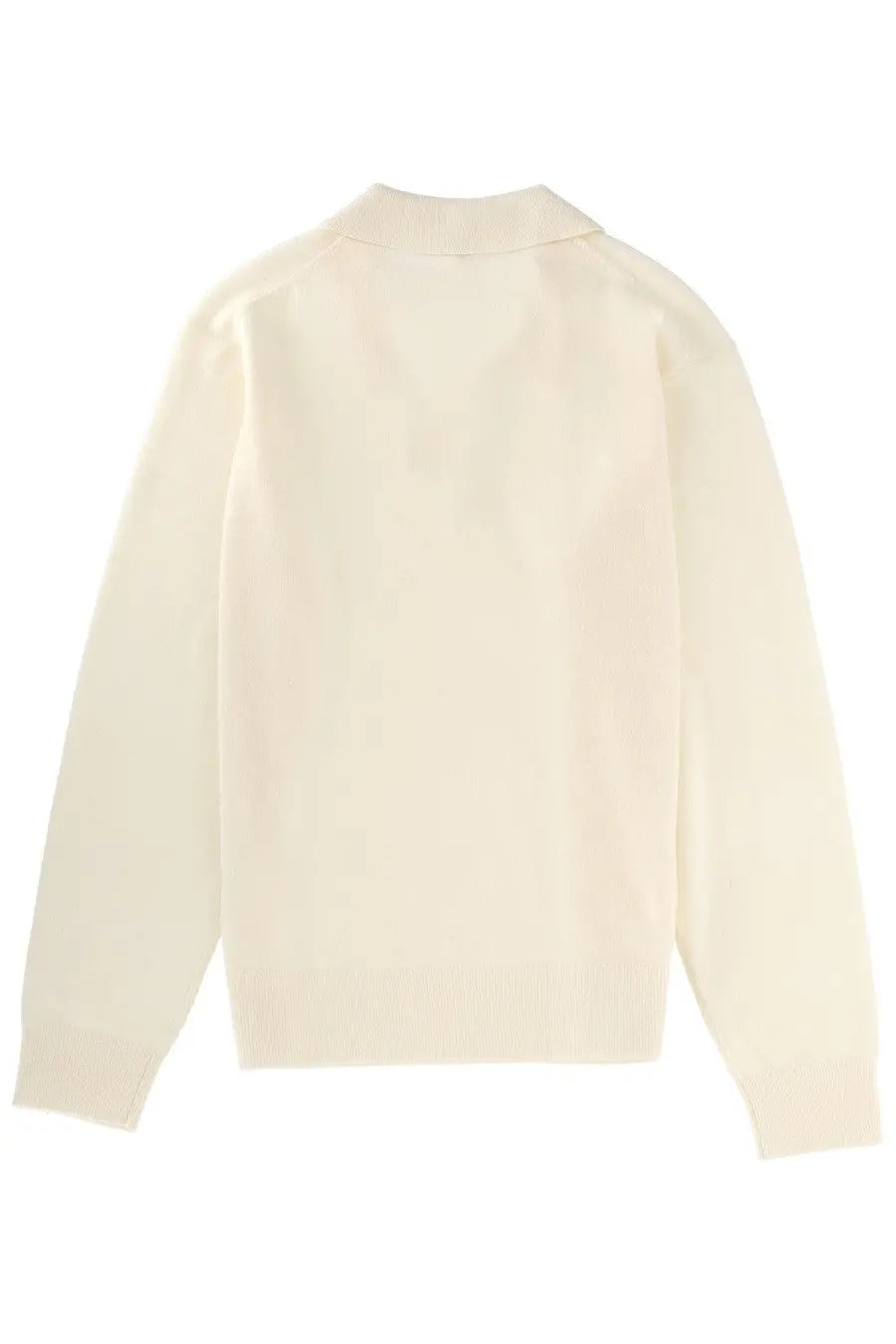 Cream-colored knit cardigan with collar and ribbed cuffs from the garment women’s polo como beige collection