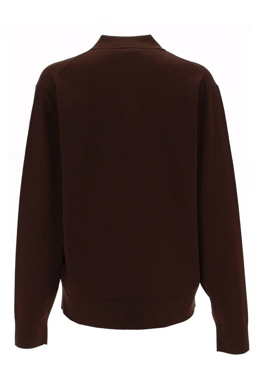 The garment women’s polo Madison brown sleek dark brown long-sleeved shirt with a subtle collar and smooth fabric