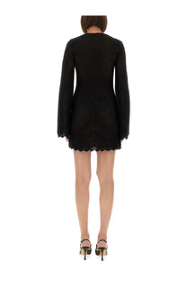 Black lace mini dress with long sleeves and scalloped hem from the garment womens short dress tanzania black collection