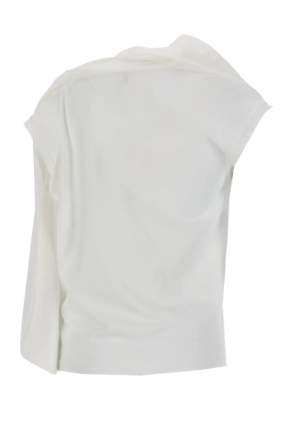 The garment women’s top scarf pink white sleeveless top with draped asymmetrical neckline and soft fabric