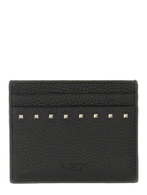 Valentino Men's Garnet Calfskin Rockstud Card Holder Black