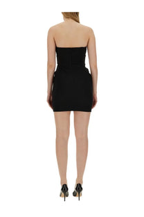 Genny women’s black strapless mini dress with fitted bodice and straight hem in a sleek fabric