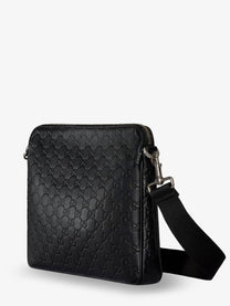 Gucci Men's GG Emblem Leather Crossbody Bag Grey