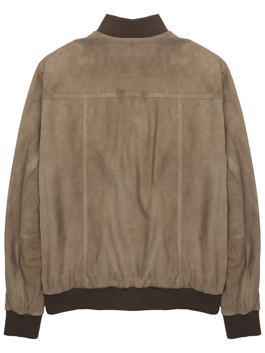 Low Brand Men's Giacca Bomber in Suede Beige