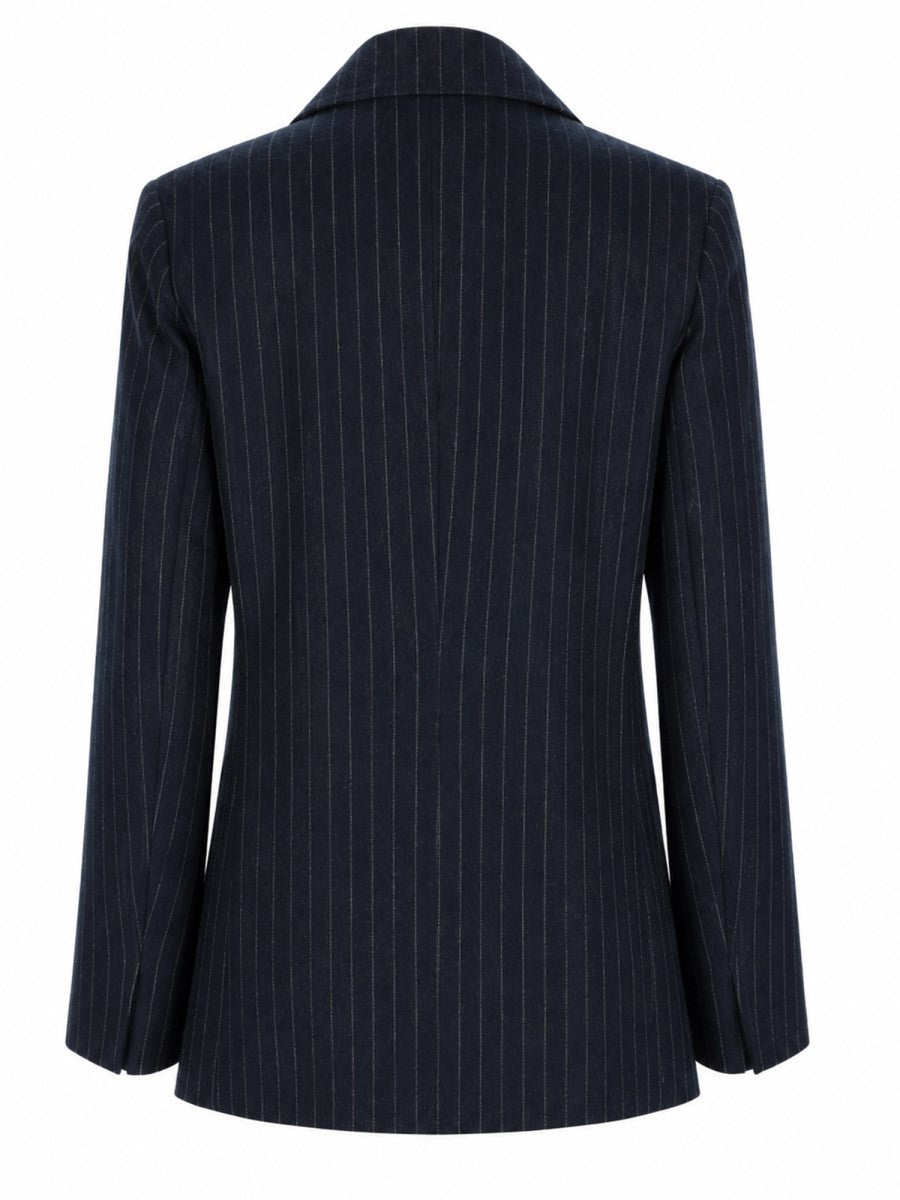 S MAX MARA Women's Giacca Doppiopetto in Lana Gessata Blue