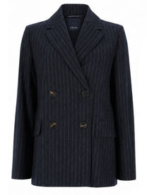 S MAX MARA Women's Giacca Doppiopetto in Lana Gessata Blue