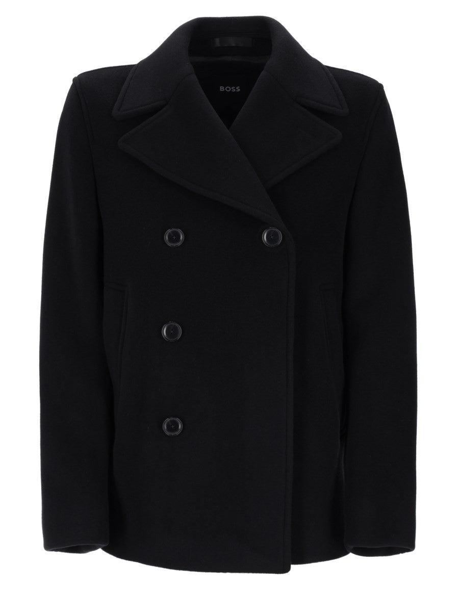 BOSS Men's Wool Double-Breasted Jacket Black