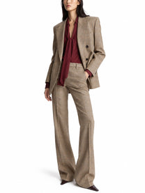 Saint Laurent Women's Giacca in Lana Pied De Poule Principe Di Galles Beige
