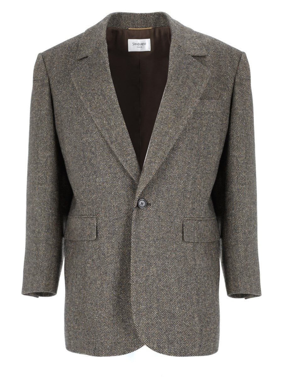 Saint Laurent Women's Giacca Monopetto in Lana Grey