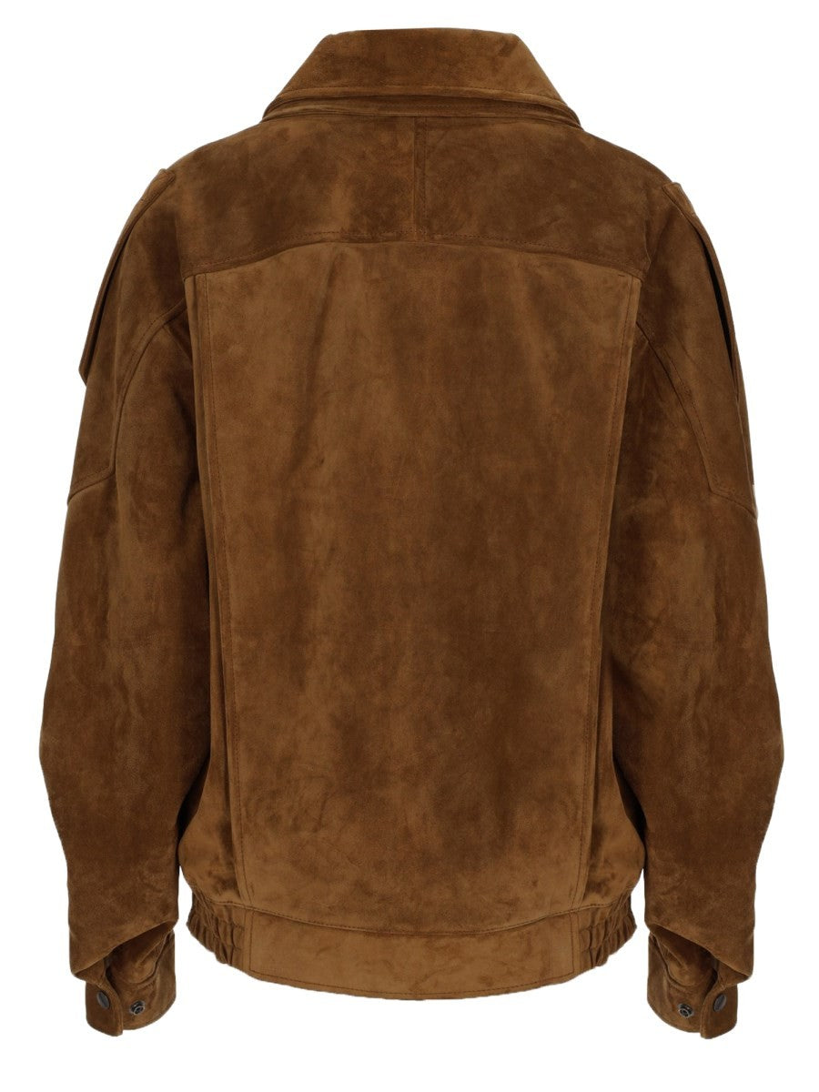 Saint Laurent Women's Giacca Oversize in Pelle Crosta Vintage Brown