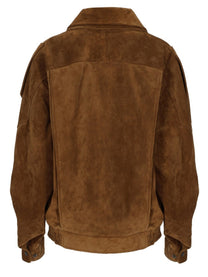 Saint Laurent Women's Giacca Oversize in Pelle Crosta Vintage Brown
