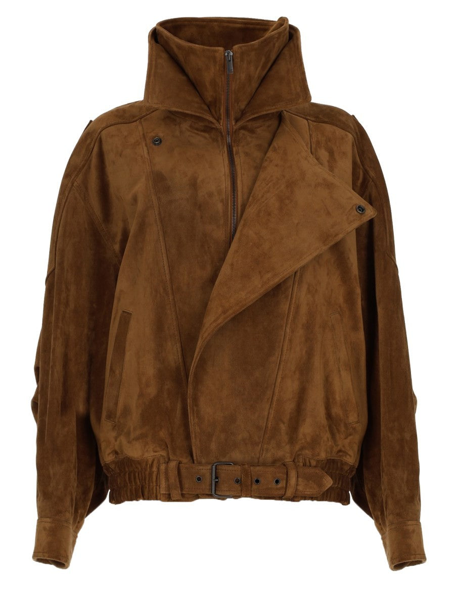 Saint Laurent Women's Giacca Oversize in Pelle Crosta Vintage Brown