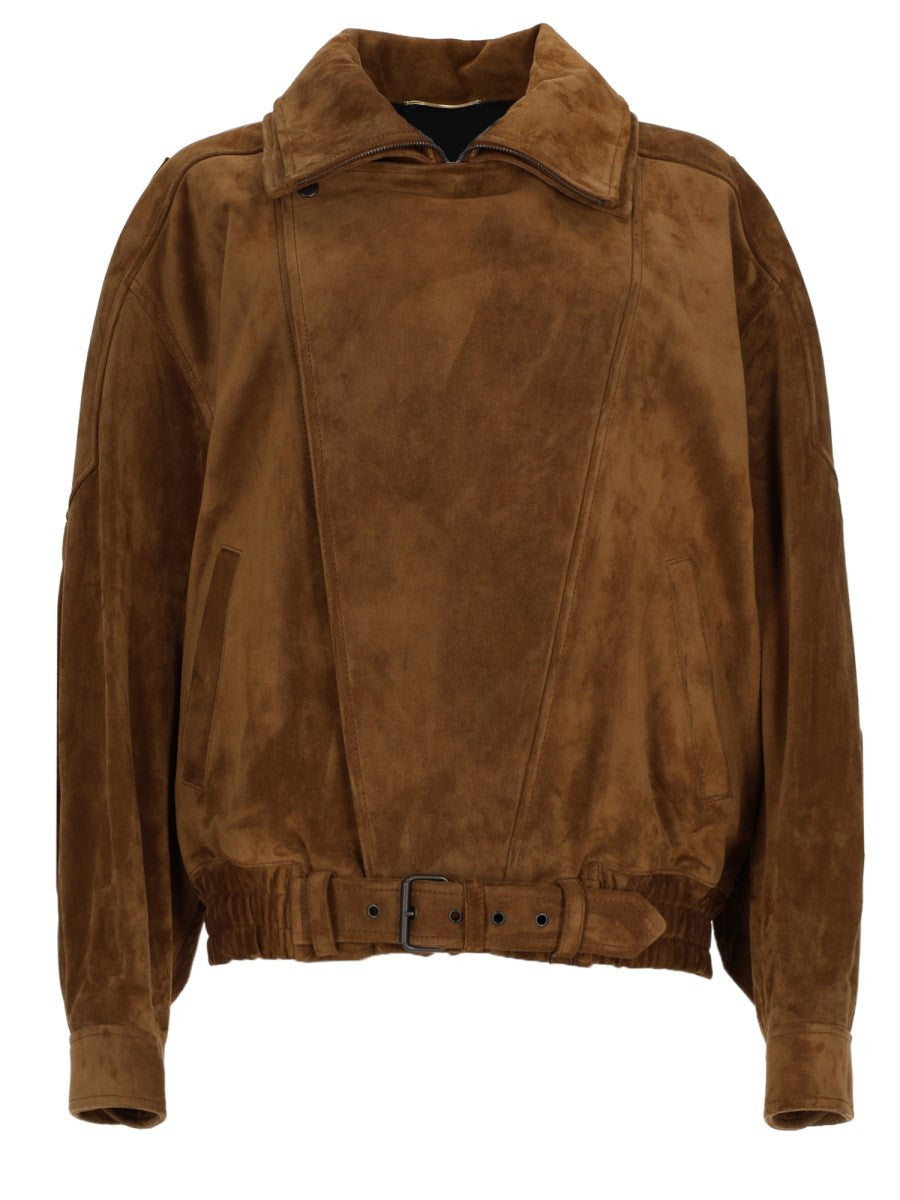 Saint Laurent Women's Giacca Oversize in Pelle Crosta Vintage Brown