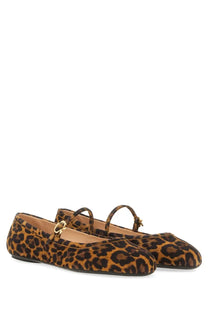Gianvito Rossi women’s ballerina carla pattern brown and black leopard print suede mary jane flats with gold buckle
