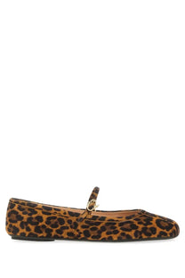 Gianvito Rossi women’s ballerina Carla pattern brown and black leopard-print suede flat shoe with gold-tone buckle strap