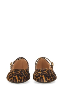 Gianvito Rossi women’s ballerina Carla leopard print suede flats with gold tone buckle straps