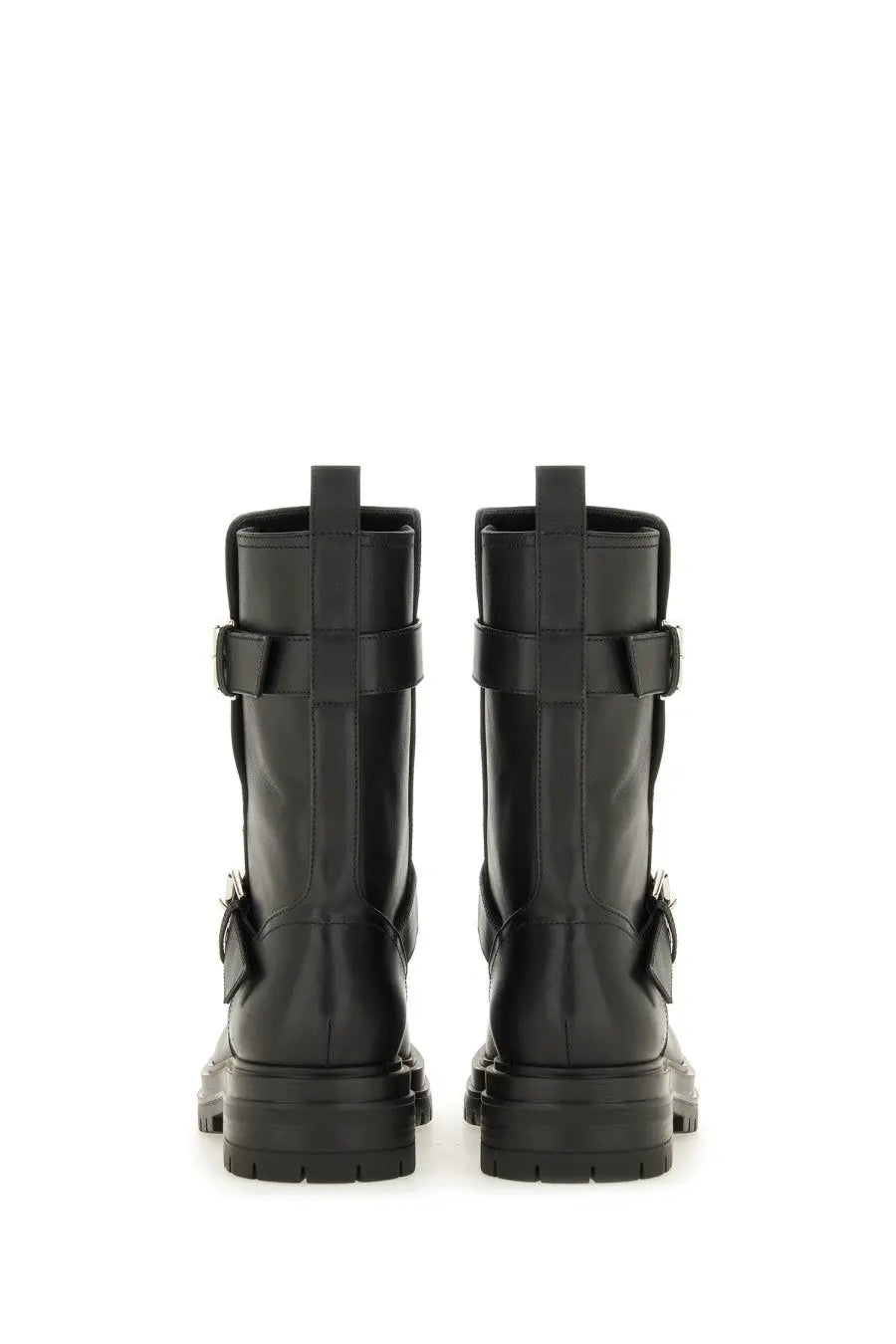 Gianvito Rossi women’s black leather ankle boots with chunky sole and adjustable straps