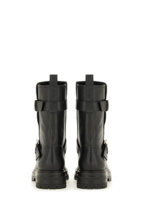 Gianvito Rossi women’s black leather ankle boots with chunky sole and adjustable straps