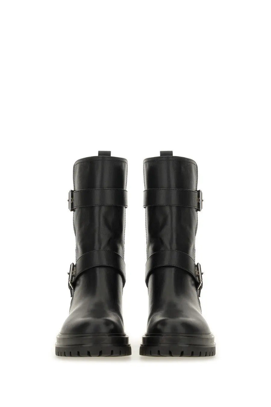 Gianvito Rossi women’s black leather ankle boots with two adjustable straps and silver-toned buckles