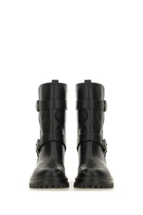 Gianvito Rossi women’s black leather ankle boots with two adjustable straps and silver-toned buckles