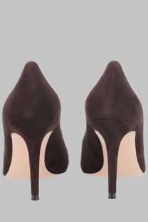 Dark brown suede high-heeled pumps with pointed toe and thin stiletto heel by gianvito rossi womens écolleté gianvito brown