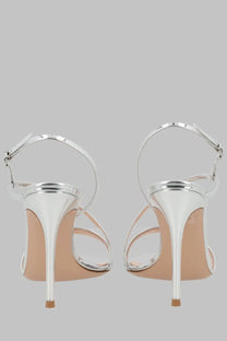 Gianvito Rossi women’s écolleté manhattan silver high-heeled sandals with sleek metallic design and thin ankle straps