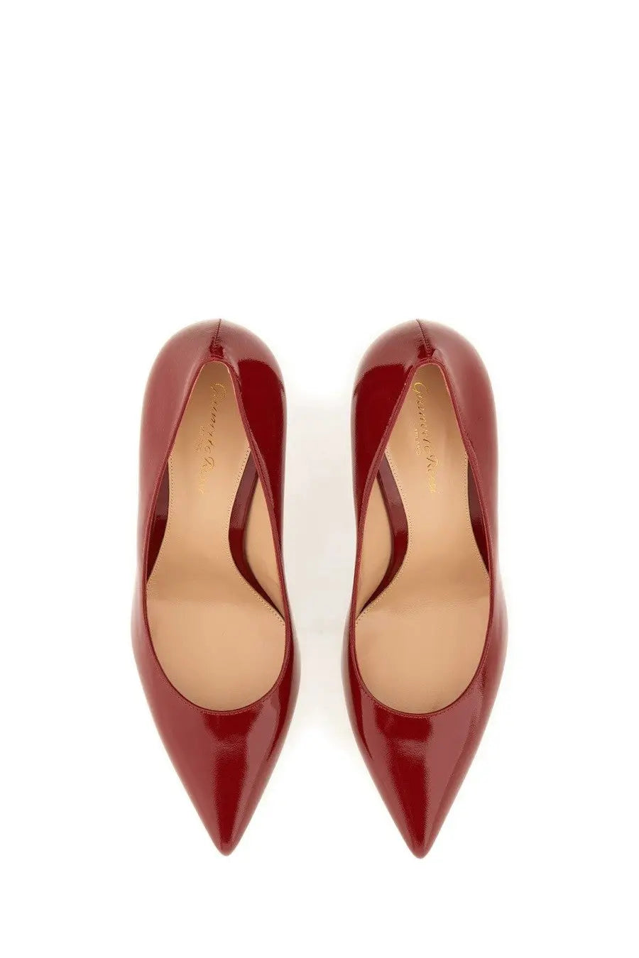 Burgundy patent leather pointed toe high heels by Gianvito Rossi for women in the Écolleté Gianvito Red style
