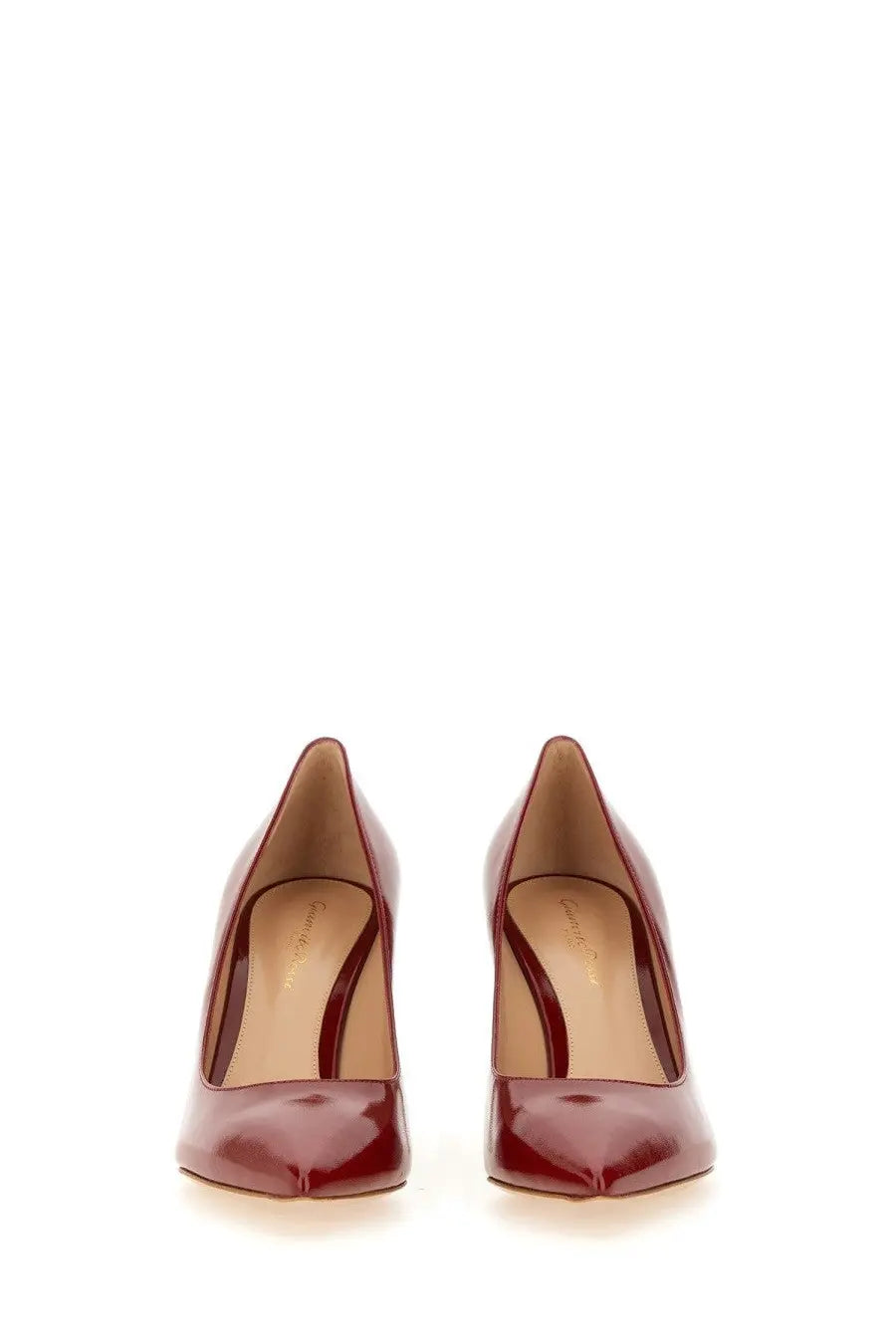 Burgundy patent leather pointed-toe high heels with thin straps from gianvito rossi women’s écolleté gianvito red collection