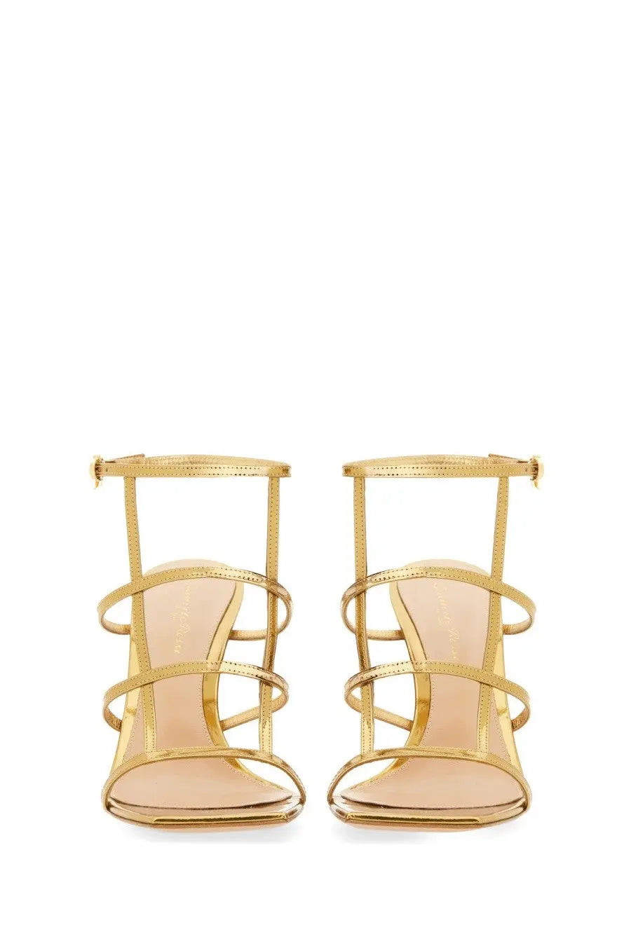 Gianvito Rossi women’s Mondry gold strappy high-heeled sandals with a sleek modern metallic design