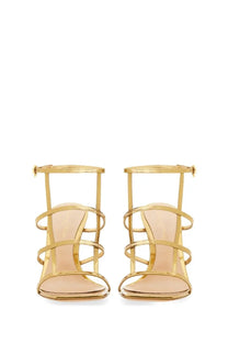 Gianvito Rossi women’s Mondry gold strappy high-heeled sandals with a sleek modern metallic design