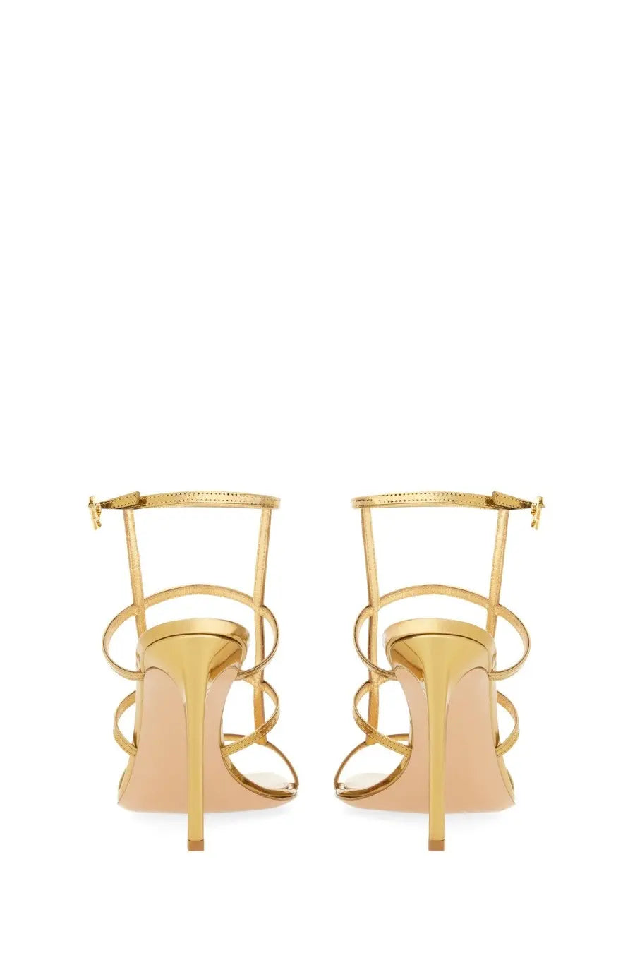 Gianvito Rossi women’s gold-toned strappy high-heeled sandals with sleek minimalist design and thin stiletto heels