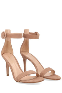 Gianvito Rossi women’s sandalo Portofino beige suede ankle-strap high-heeled sandals with slender stiletto heel