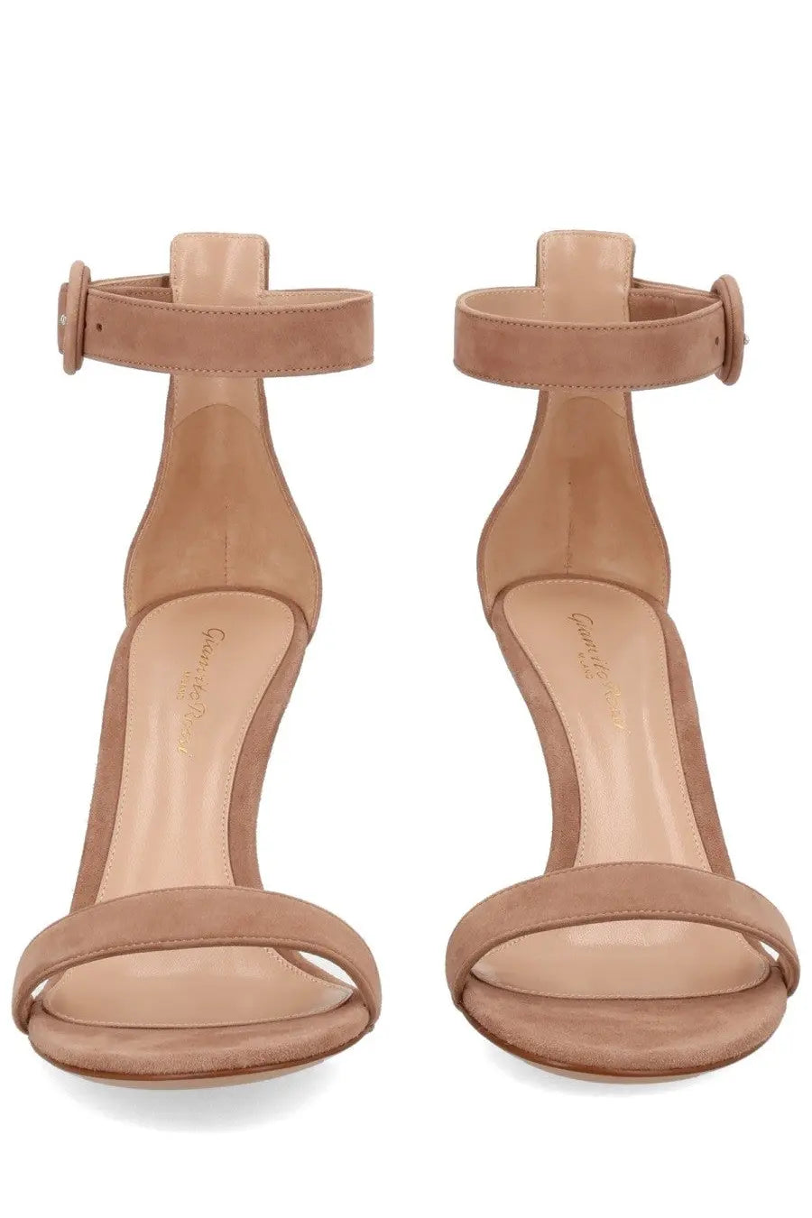 Gianvito rossi womens beige suede ankle strap high heels with sleek minimalist design and modest heel