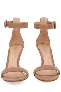 Gianvito rossi womens beige suede ankle strap high heels with sleek minimalist design and modest heel