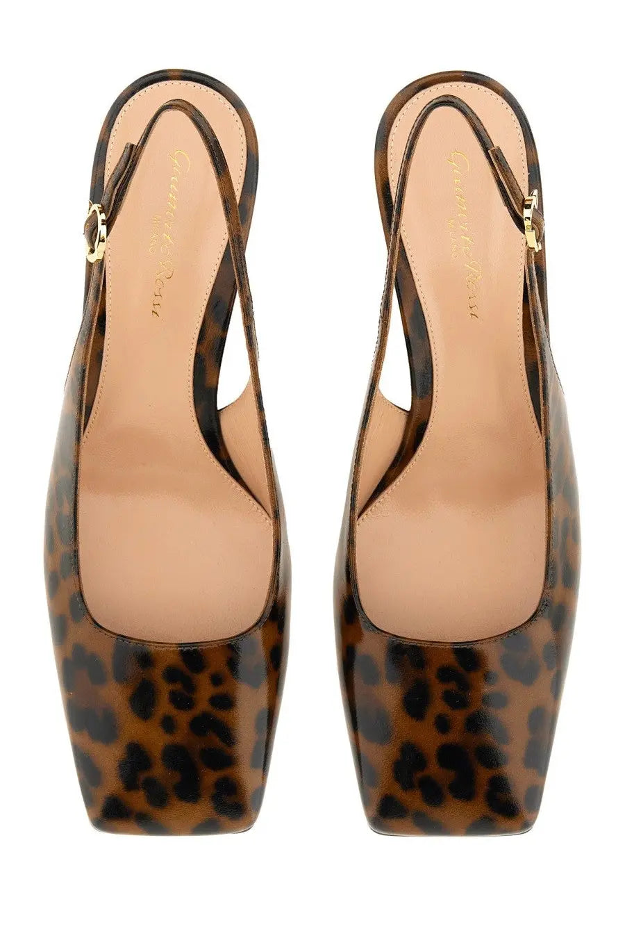 Brown and black leopard-print patent leather slingback flats with a square toe by gianvito rossi womens collection