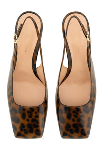 Brown and black leopard-print patent leather slingback flats with a square toe by gianvito rossi womens collection