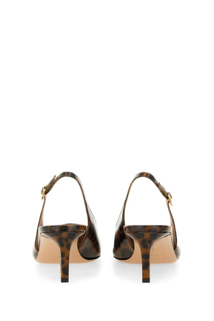Gianvito rossi women’s slingback christina pattern brown leopard print heels with gold-tone buckle details