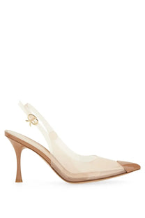 Gianvito Rossi women’s slingback shoe diana beige transparent nude-colored pump with gold-tone buckle and pointed toe