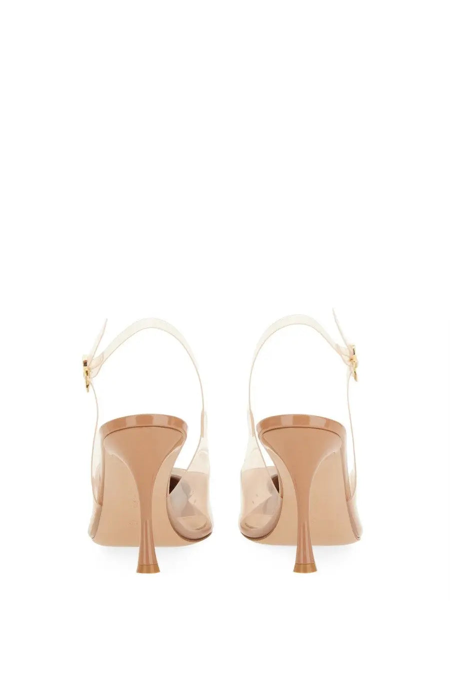 Gianvito Rossi women’s beige slingback shoes with transparent patent leather and gold-tone buckle details