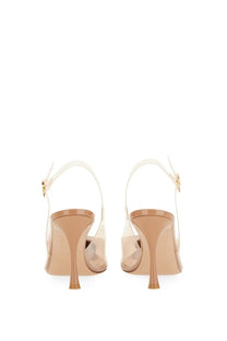 Gianvito Rossi women’s beige slingback shoes with transparent patent leather and gold-tone buckle details