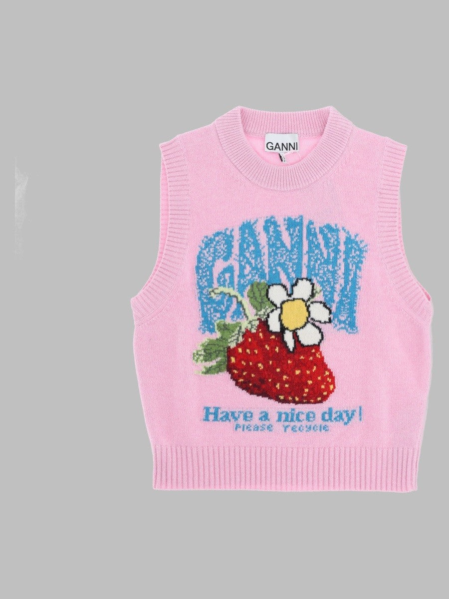 Ganni Women's Gilet in Maglia Con Blue