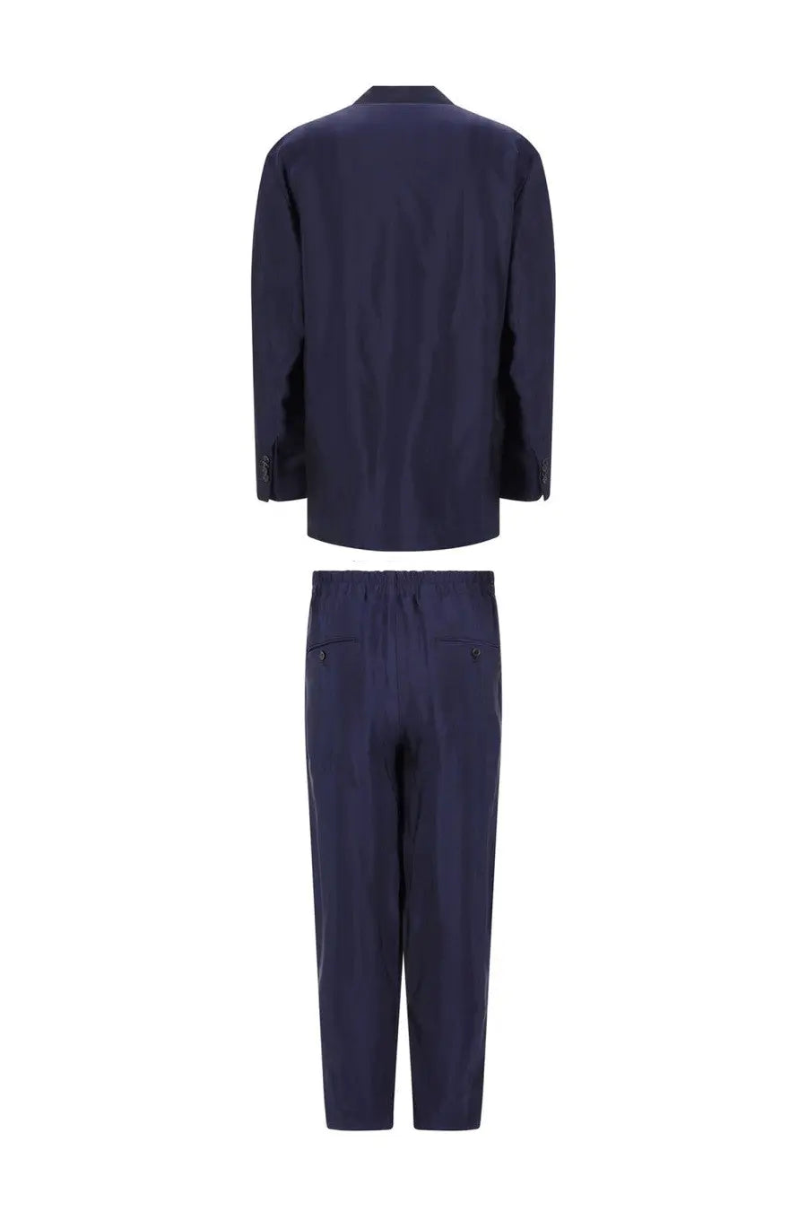 Navy blue wool blend Giorgio Armani men’s abito due pezzi suit with subtle vertical texture and classic tailored fit