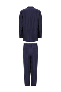 Navy blue wool blend Giorgio Armani men’s abito due pezzi suit with subtle vertical texture and classic tailored fit