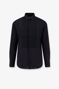 Black long-sleeved Giorgio Armani men’s cotton dress shirt with classic collar and front placket for formal wear