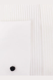 Black knotted fabric button on Giorgio Armani men’s white cotton shirt front detail