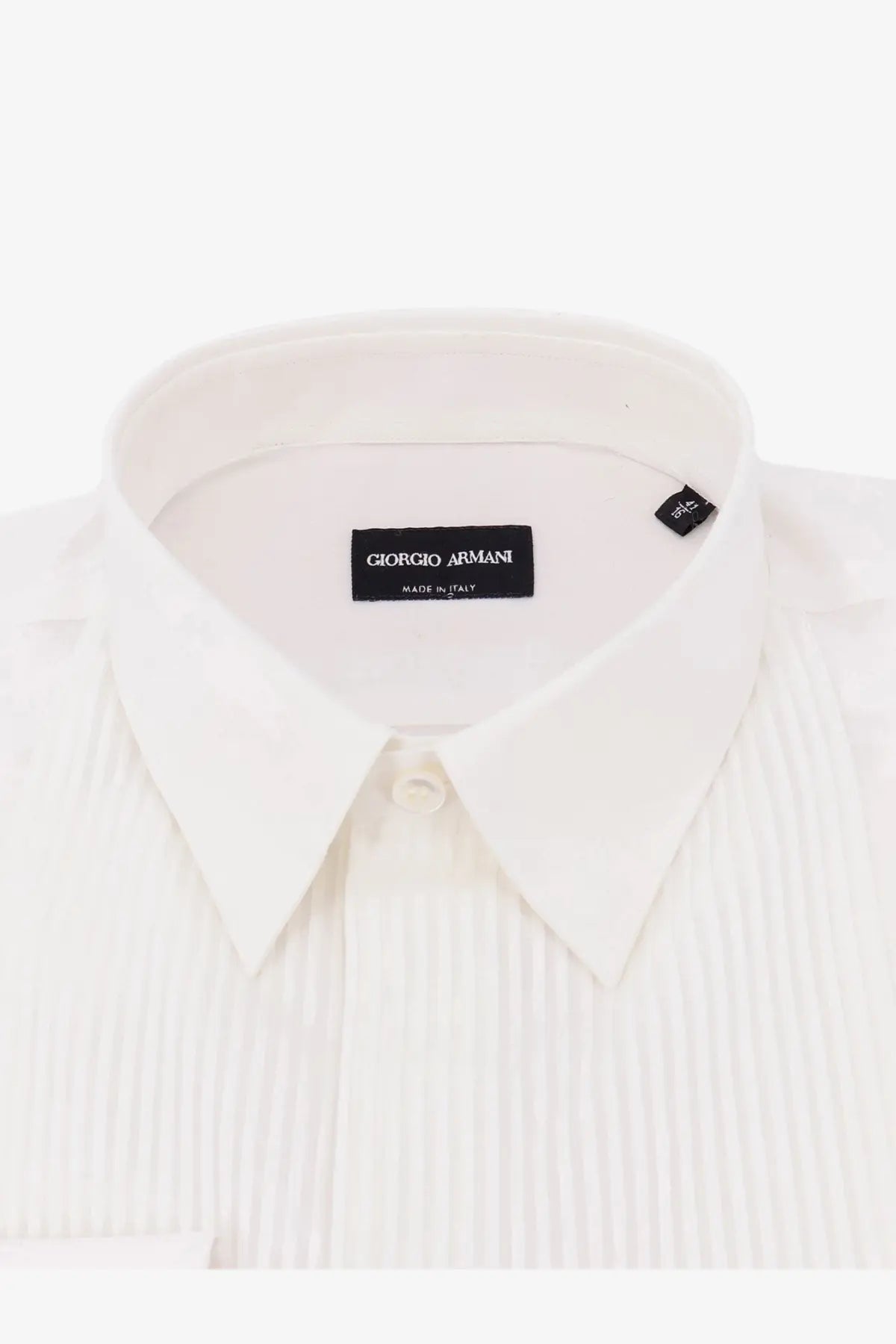 White pleated cotton button-down shirt by Giorgio Armani for men, perfect for formal and casual wear