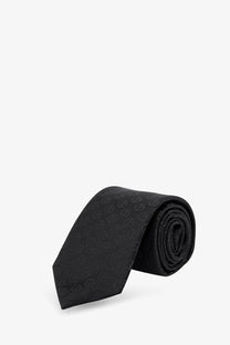 Giorgio Armani men’s black silk tie with subtle repeating logo pattern perfect for formal wear